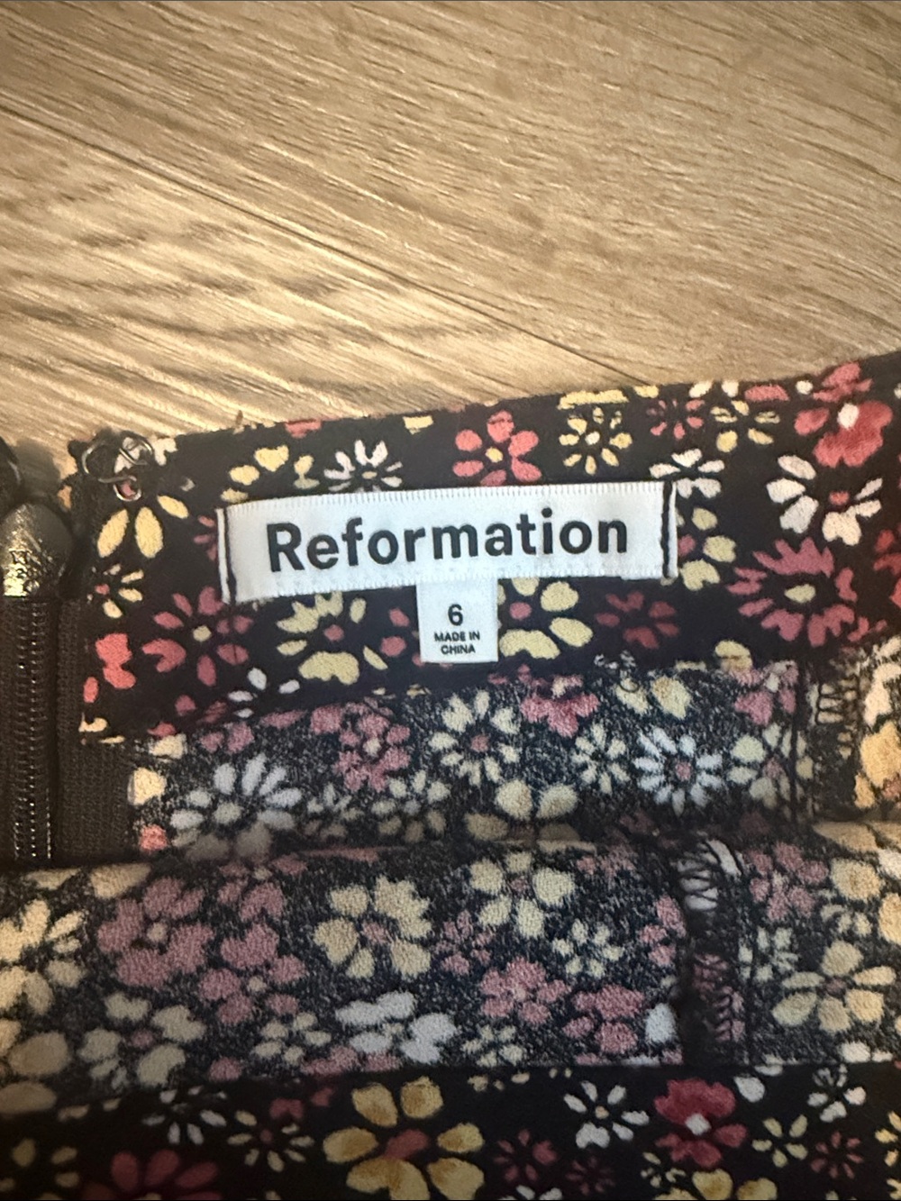 Reformation Floral Mini Skirt in Black with Pink & Yellow Blooms - Picture 2 of 2